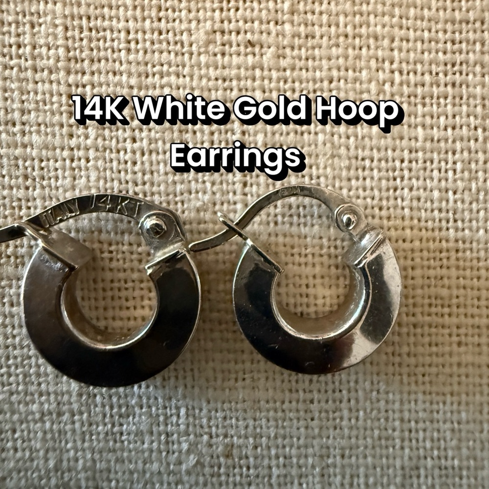 14K White Gold Huggie Earrings
